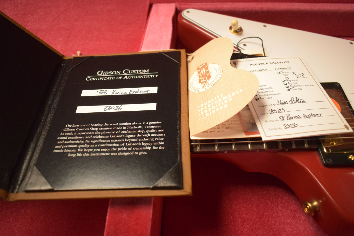 Gibson Custom Shop 1958 Korina Explorer VOS Cardinal Red Gold Hardware
