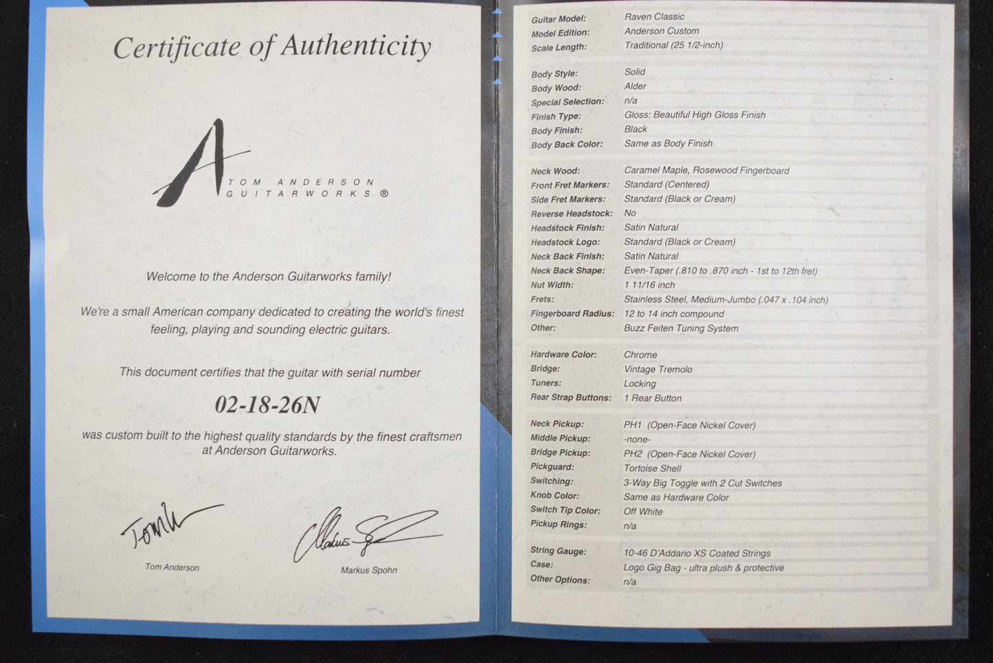 Tom Anderson Raven Classic Black