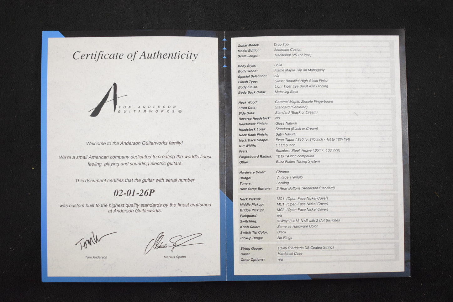 Tom Anderson Drop Top Light Tiger Eye Burst with Binding