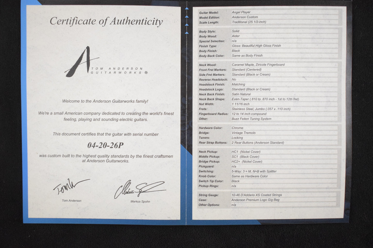 Tom Anderson Angel Player Black
