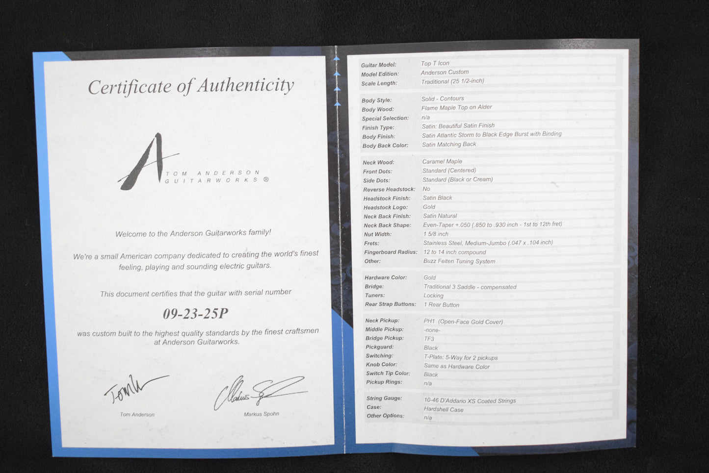 Tom Anderson Top T Icon Satin Atlantic Storm to Black Edge Burst with Binding