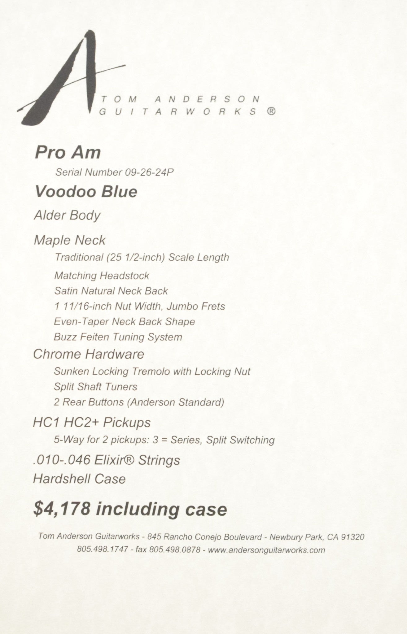 Tom Anderson Pro Am Voodoo Blue