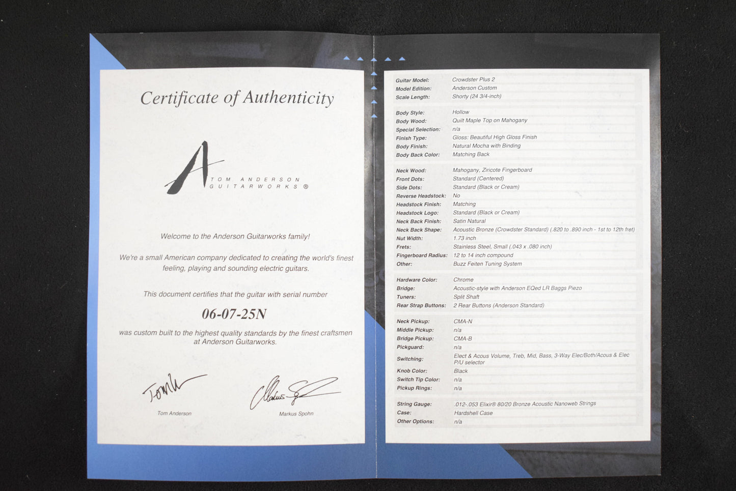 Tom Anderson Crowdster Plus 2 Natural Mocha with Binding