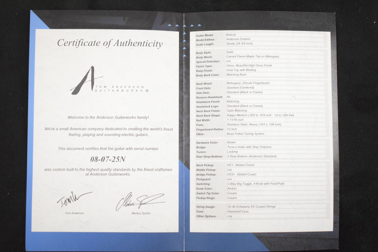 Tom Anderson Bobcat Shorty Gold Top with Binding