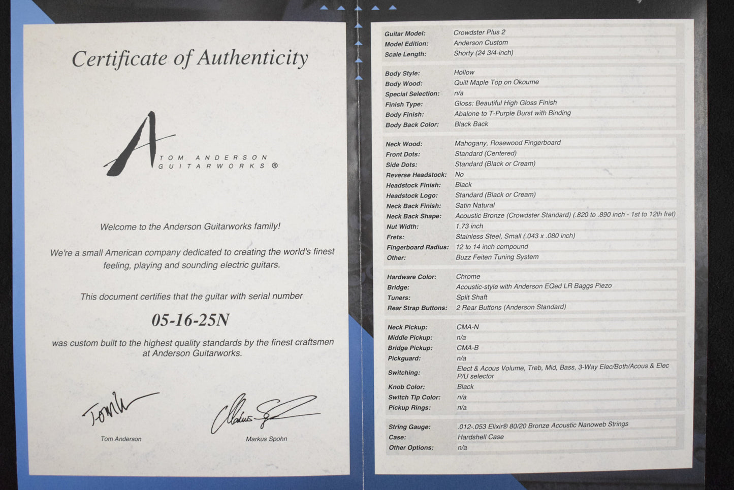 Tom Anderson Crowdster Plus 2 Abalone to T-Purple Burst with Binding