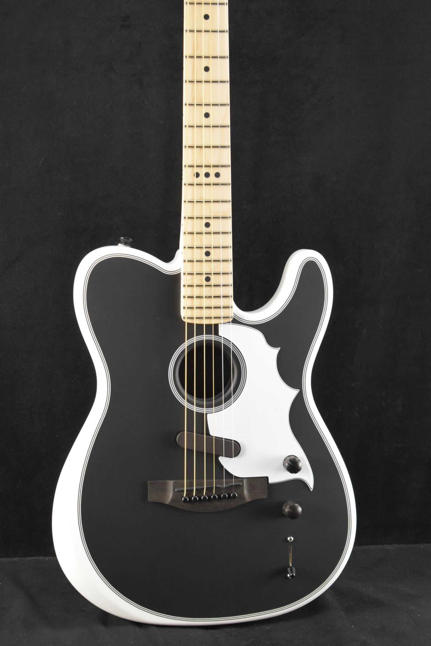 Fender Jack White Triplesonic Acoustasonic Telecaster Maple Fingerboard White Pickguard Satin Arctic White with Black Top