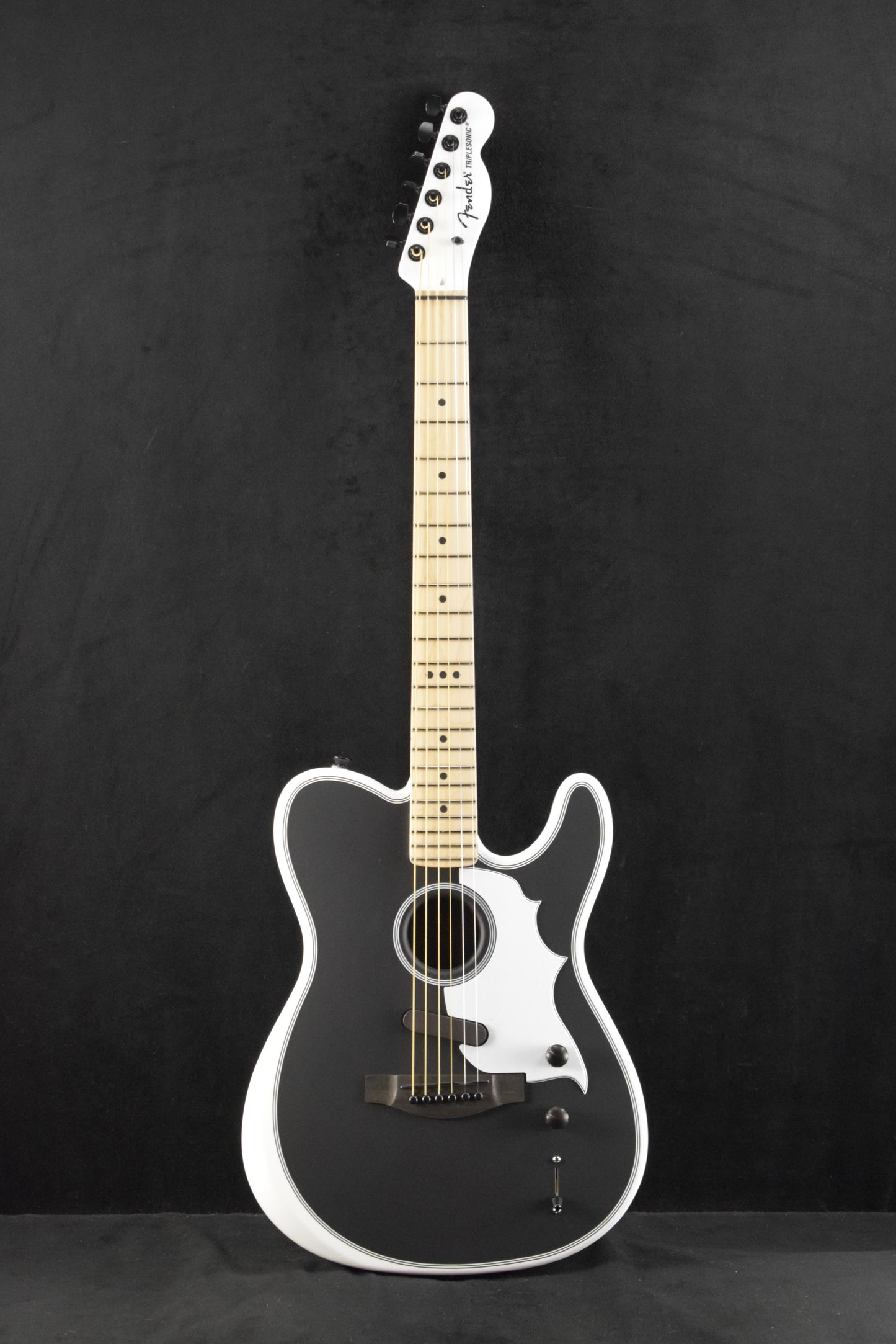 Fender Jack White Triplesonic Acoustasonic Telecaster Maple Fingerboard White Pickguard Satin Arctic White with Black Top