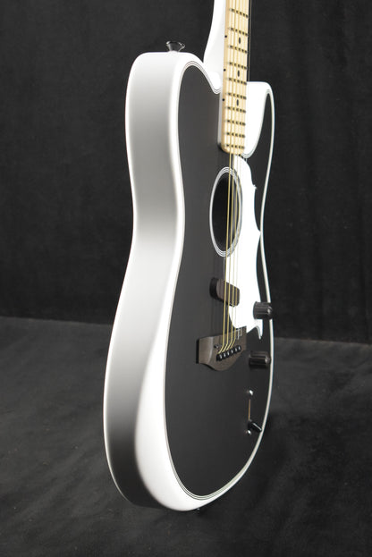 Fender Jack White Triplesonic Acoustasonic Telecaster Maple Fingerboard White Pickguard Satin Arctic White with Black Top