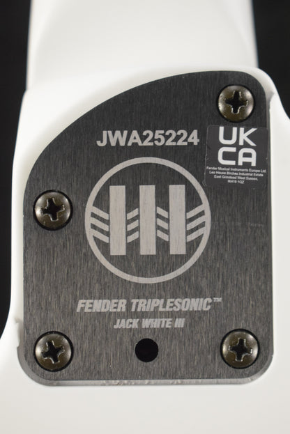 Fender Jack White Triplesonic Acoustasonic Telecaster Maple Fingerboard White Pickguard Satin Arctic White with Black Top