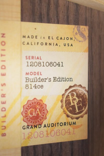 Taylor Next Generation Builder's Edition 814ce Indian Rosewood/Adirondack Spruce