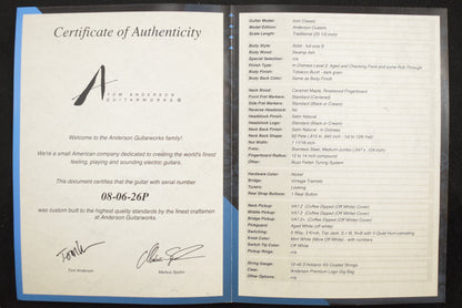 Tom Anderson Icon Classic In-Distress Level 2: Tobacco Burst - dark grain