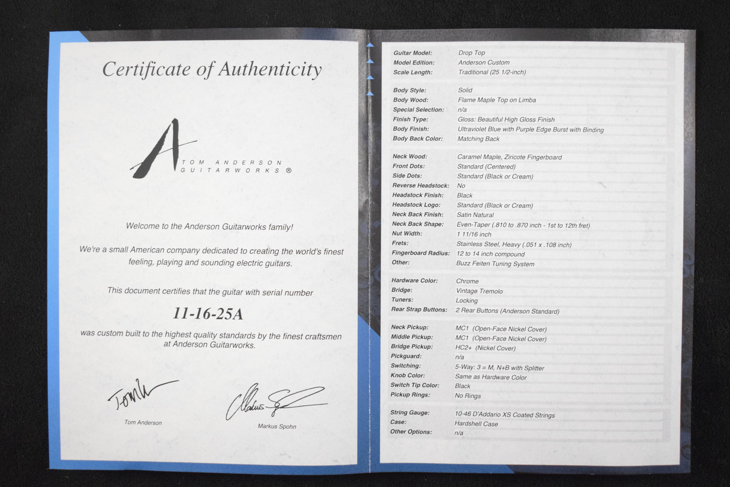 Tom Anderson Drop Top Ultraviolet Blue with Purple Edge Burst with Binding