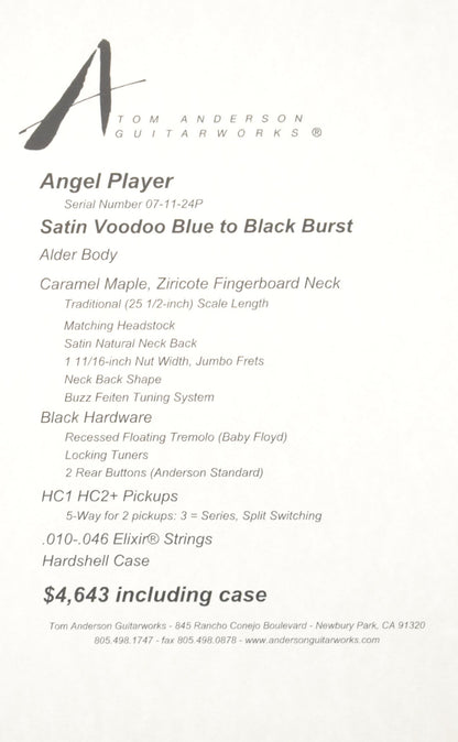 Tom Anderson Angel Player Satin Voodoo Blue to Black Burst SCRATCH & DENT
