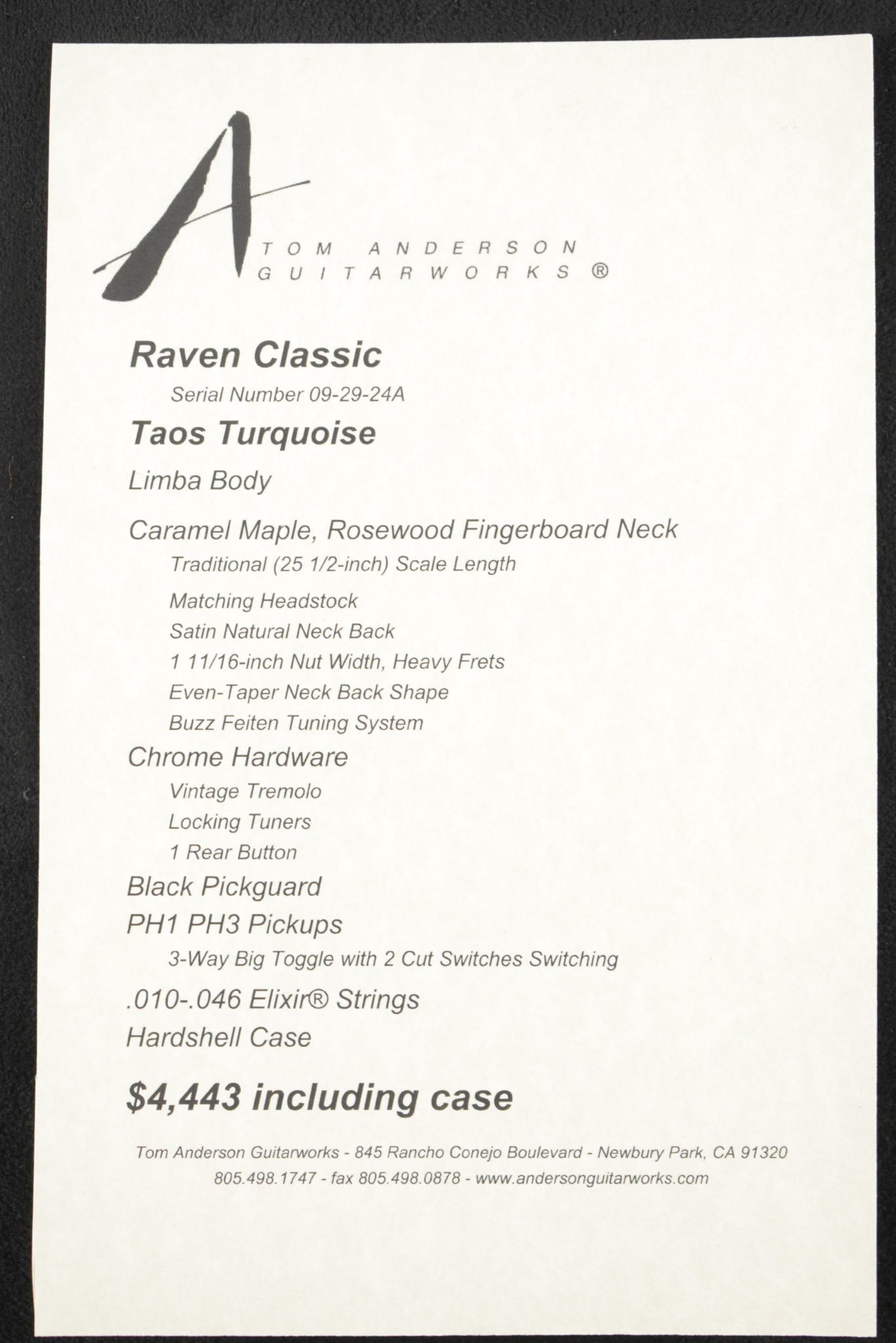 Tom Anderson Raven Classic Taos Turquoise