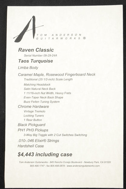 Tom Anderson Raven Classic Taos Turquoise