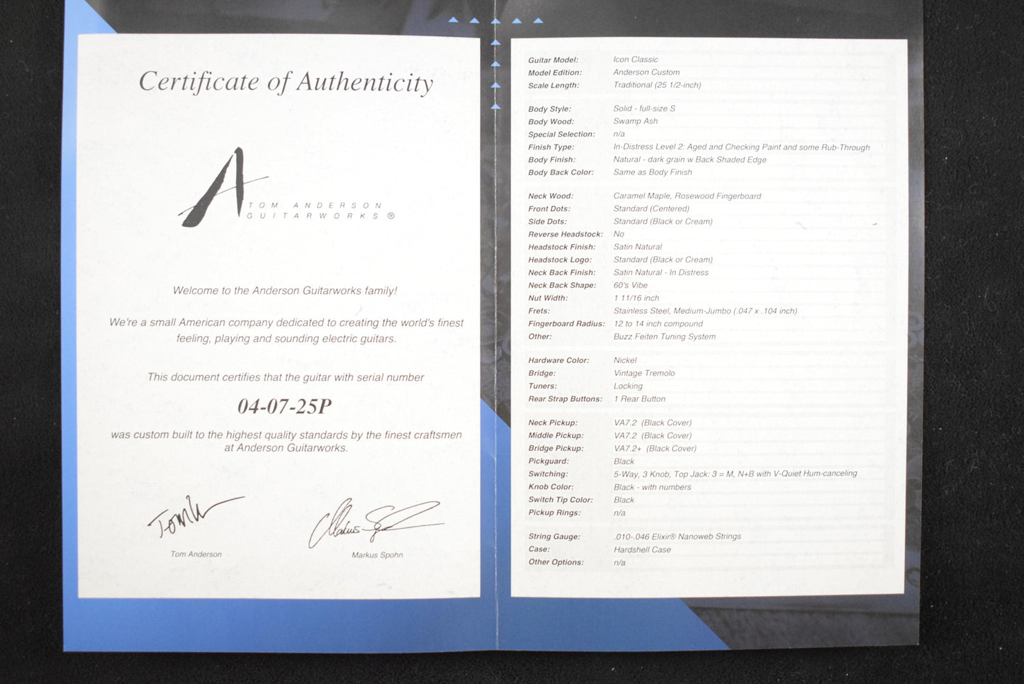 Tom Anderson Icon Classic Natural - dark grain w/Back Shaded Edge