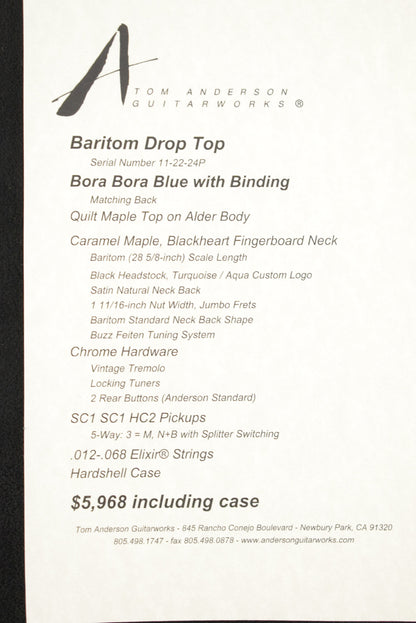 Tom Anderson Baritom Drop Top Bora Bora Blue with Binding