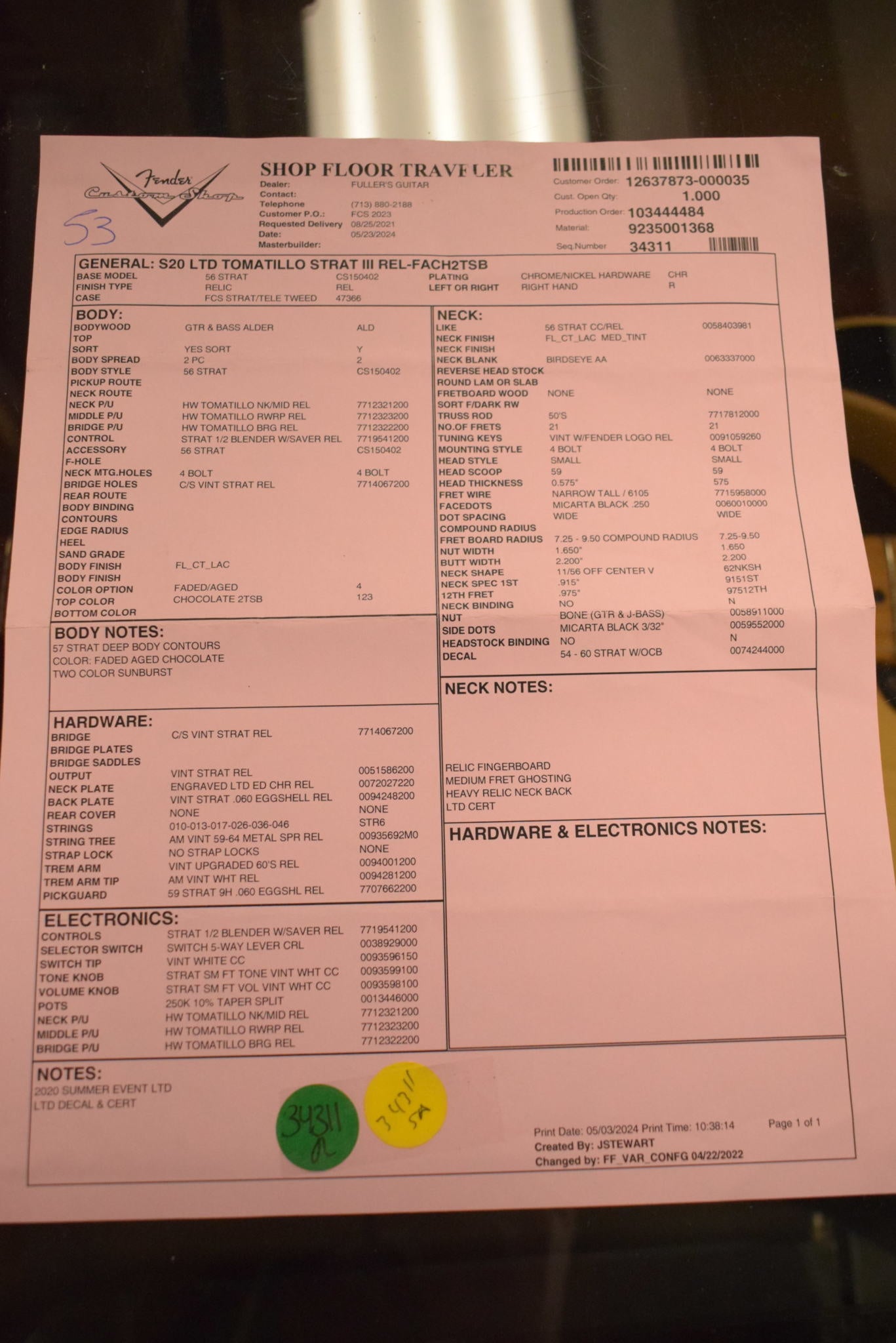 Fender Tomatillo Stratocaster III Relic - Faded Aged Chocolate 2 Color Sunburst