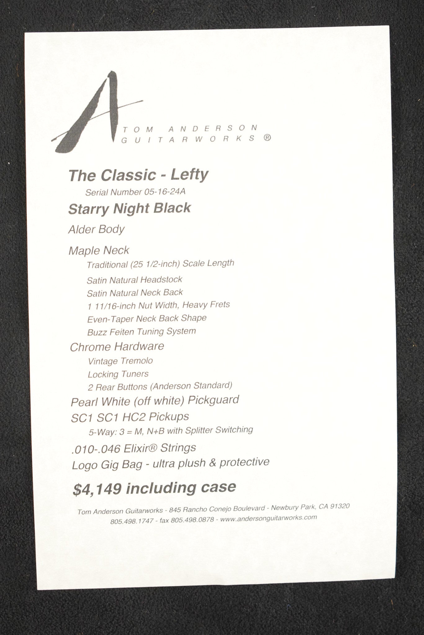 Tom Anderson The Classic - Lefty Starry Night Black